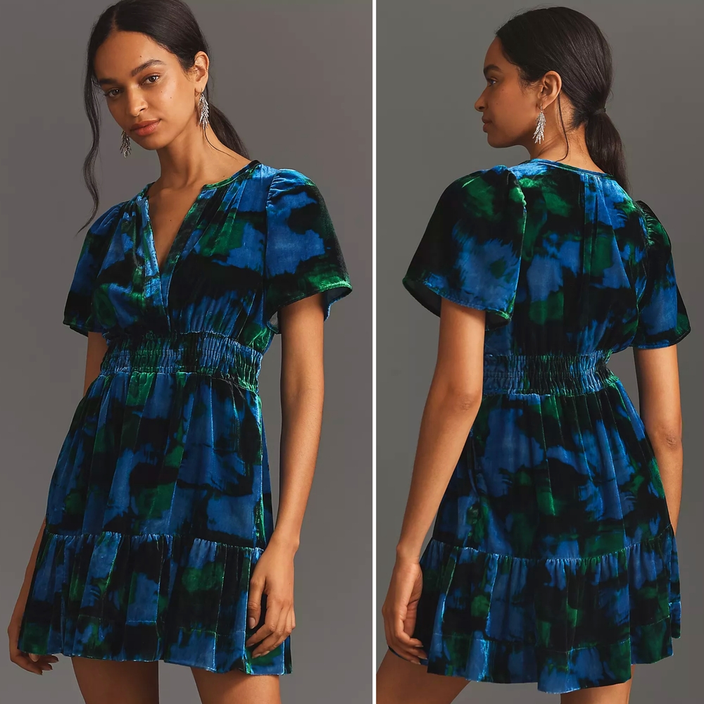 Anthropologie Somerset Vibrant Blue-Green Mini Dress
